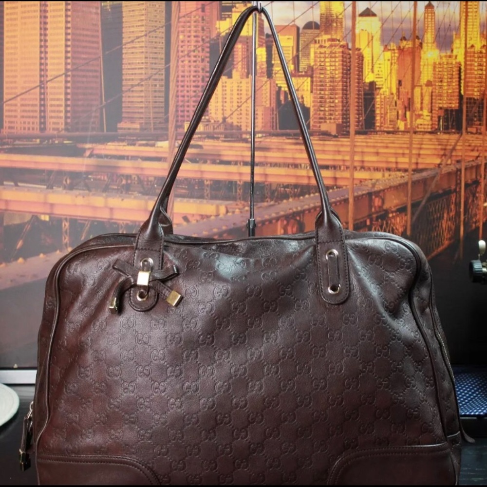 Gucci Leather Princy Boston Bag- Brown